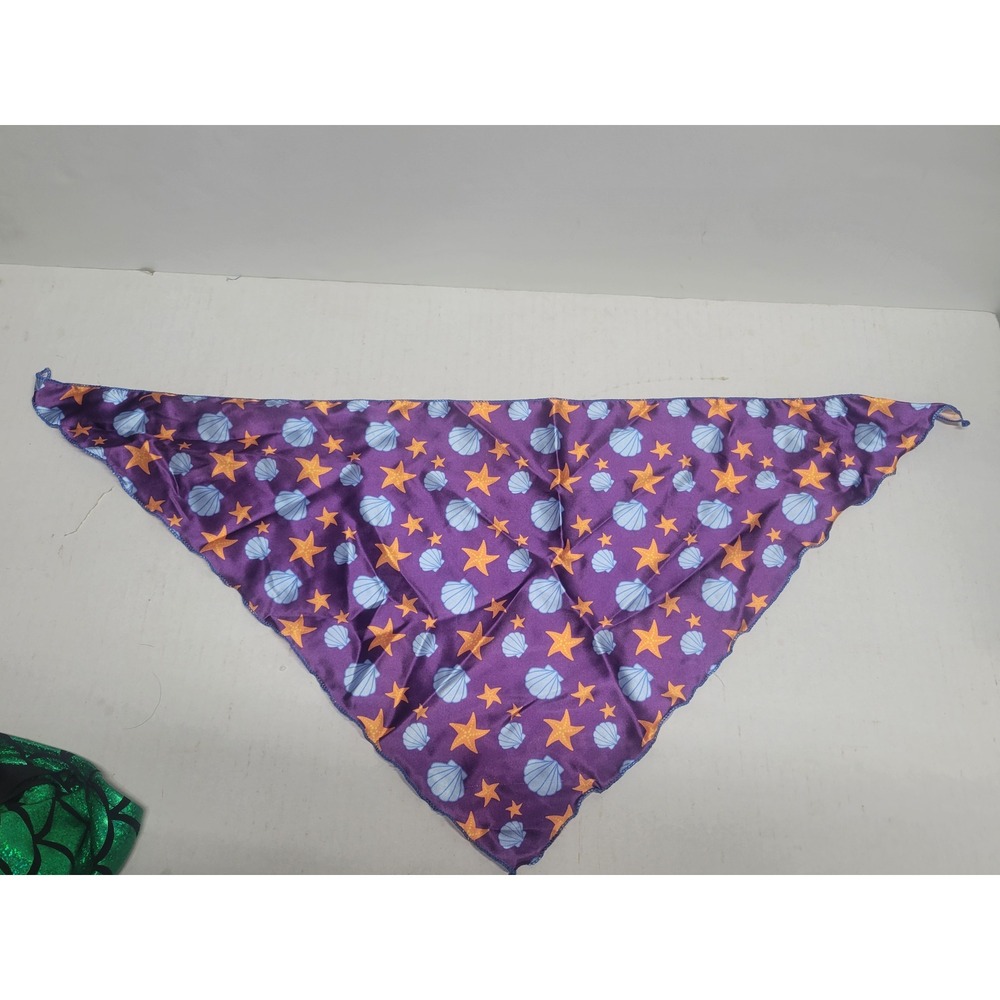 Purple Satin Nautical Seashell Starfish Triangle Bandana Scarf Mermaidcore - Picture 2 of 6